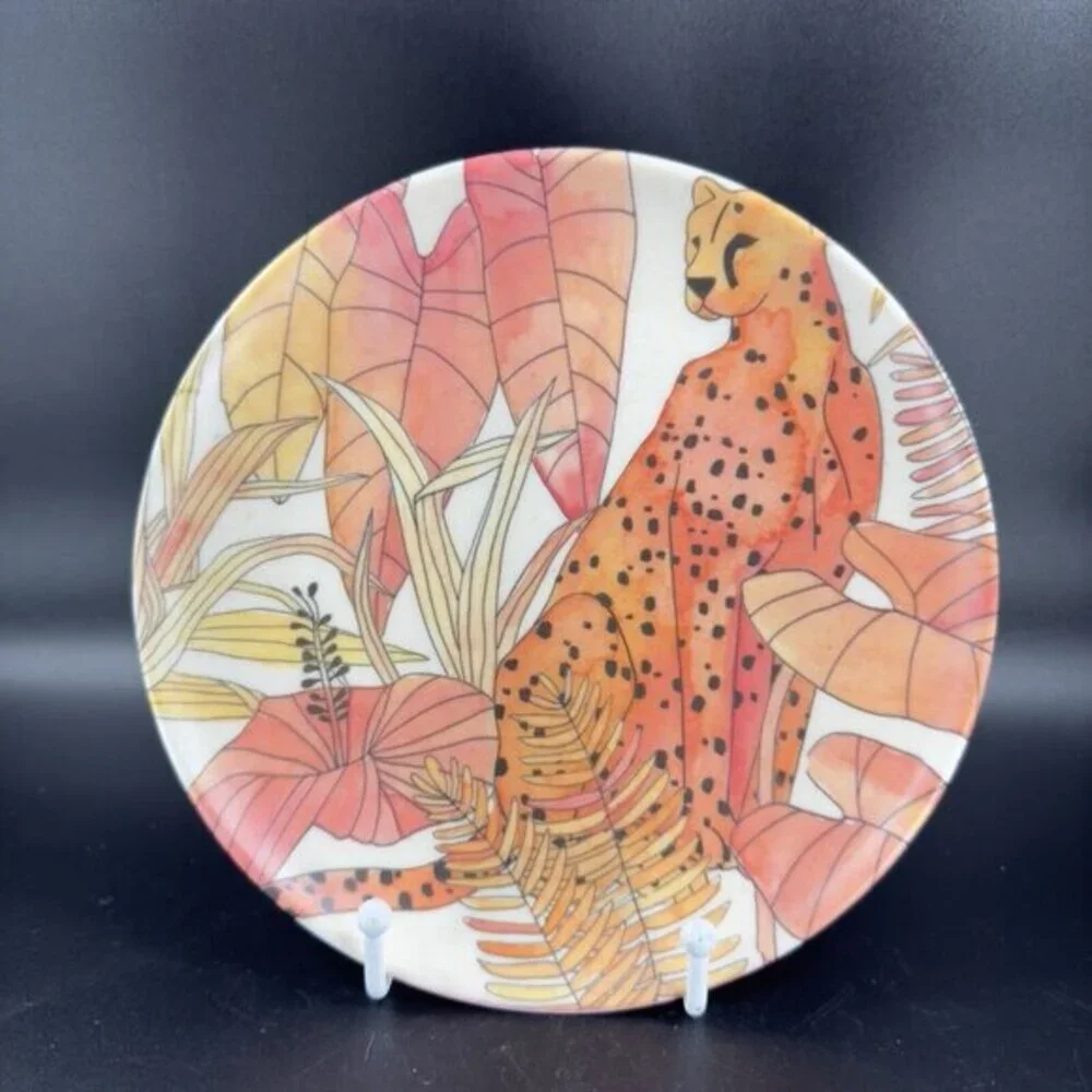 PRIMROSE ALLEY Bamboo‎ Fiber Dish Plate Tropical Palm Floral 8inch Set 4 Plates